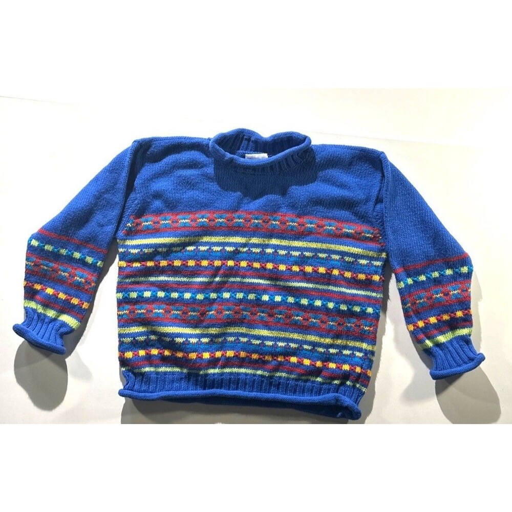 Hanna Andersson Kids Blue Fair Isle Cotton Sweater 110 Nordic Pattern Warm Knit